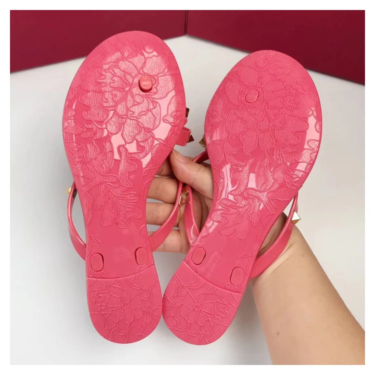 Fashion Summer Flip Flops Woman Rivets Women Sandals Bow knot Flat Slippers Girls Studded Cool Beach Slides Jelly Shoes 35-41