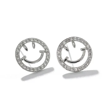 

Cute Round Smile 925 sterling silver Stud Earrings for Girl Party Gift CZ Zircon Stone Earring Women Jewery Pendientes