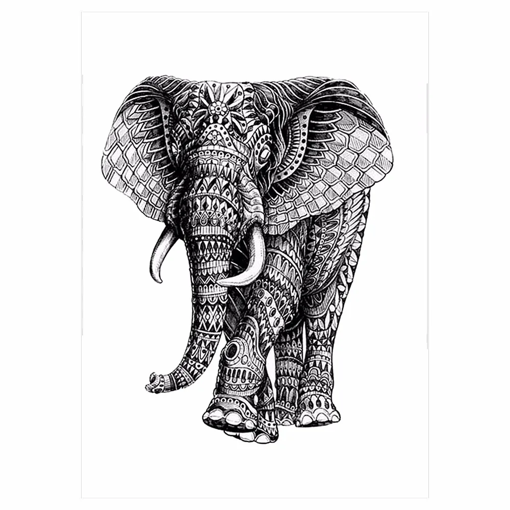 1 Sheet Waterproof Body Art Tattoo Sticker KM-040 Elephant Pattern Decal Design Water Transfer Body Art Temporary Tattoo Sticker (2)