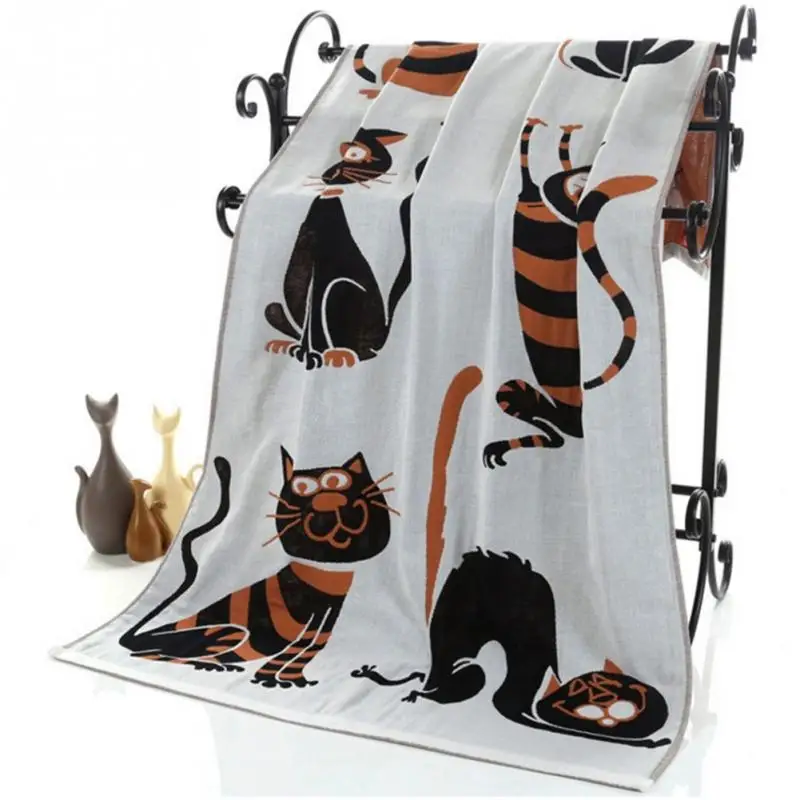 Милое хлопковое газовое банное полотенце для взрослых с рисунком кота, домашний текстиль, большое полотенце, банный халат для кемпинга