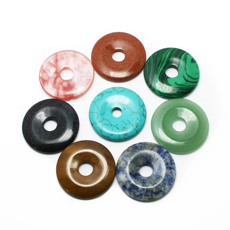 

High Quality Size 35mm Natural Necklaces Gem Stone Circle Round Disk Charm Pendant For Fashion Women Jewelry DIY Making