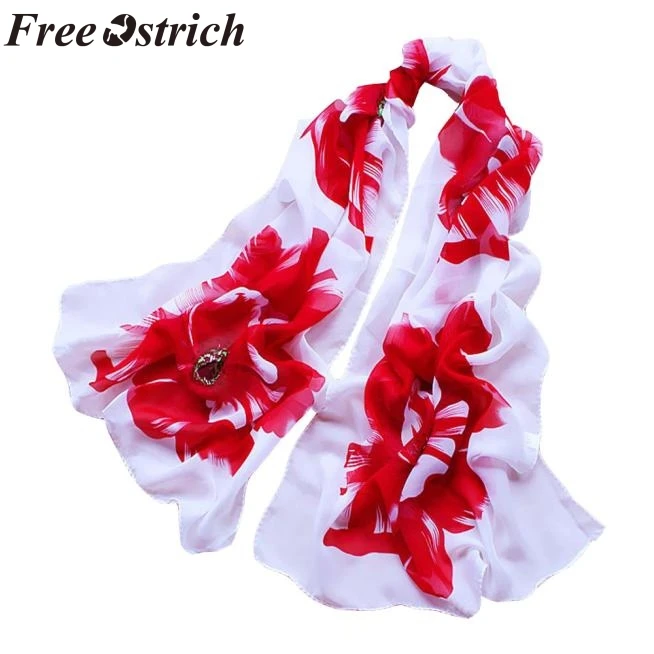 

FREE OSTRICH Fashion Silk Scarf Women Flower Printing Soft Chiffon Hijab Shawls and Scarves Lady Summer Beach Wrap Scarf Womens