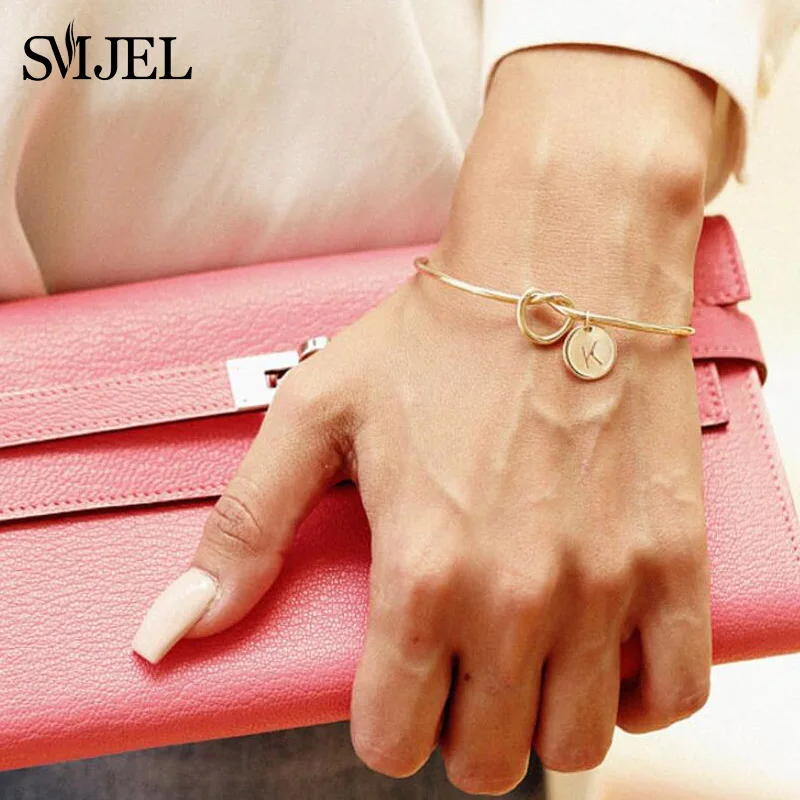 Personalize Knot Initial Bracelets Bangles A-Z 26 Letters Initial Charm Bracelet Love Bangles For Women Jewelry Pulseiras SMJEL bangle bracelet