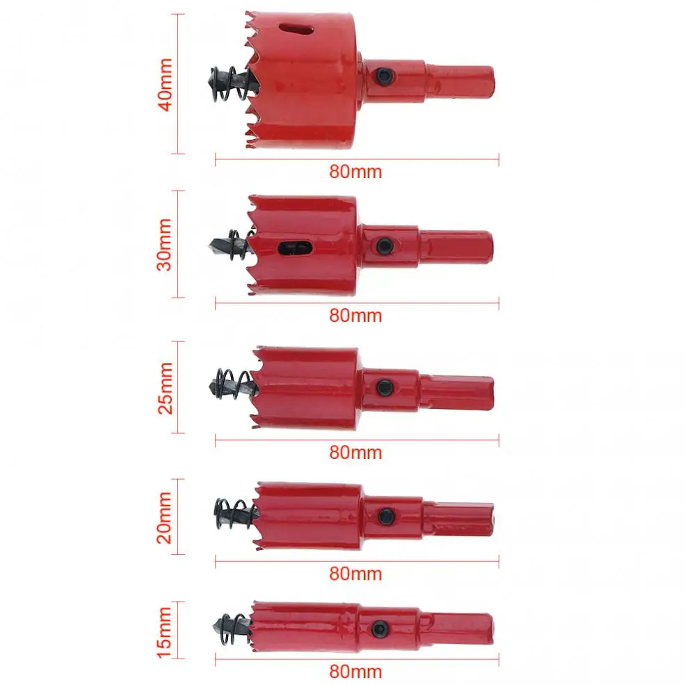 5 шт., 15, 20, 25, 30, 40 мм, M42, биметаллическая пила, набор для сверления, дырокол, инструмент с пилой и пружиной для ПВХ, пластин, деревообработка