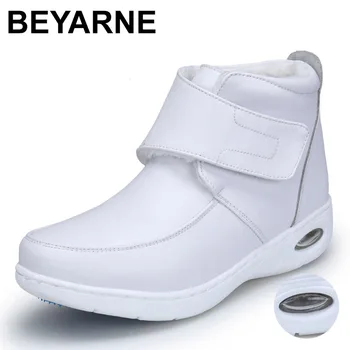 

BEYARNE New winter Woman Pure white Nurse shoes women Platform Air cushion buckle strap casual Antiskid mar boots shoes