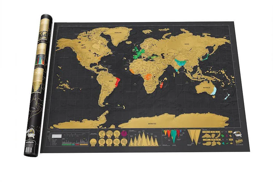 Scratch Map канцелярский магазин карты миров Deluxe Black Scratch off Map World Настенная Наклейка офисный декор 42x30 см без упаковки