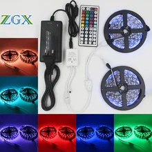 ZGX SMD RGB led strip Light 5050 60leds/m 10m 5m led Tape Non-waterproof diode ribbon 44K Controller DC 12V adapter kit