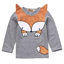 Newborn Baby Girls Boys Fashion Loose Grey Cotton Cartoon Long Sleeve Fox T Shirt