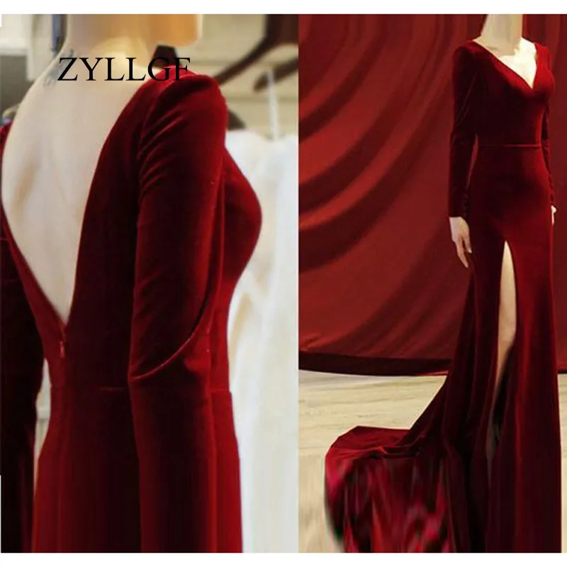 ZYLLGF Abendkleider 2018 Fluwelen Moeder Gown Mermaid V-hals Lange Mouwen Open Been Wedding Party Jurken Vestido De Festa RS128 ZYLLGF Abendkleider 2018 Fluwelen Moeder Gown Mermaid V-hals Lange Mouwen Open Been Wedding Party Jurken Vestido De Festa RS128
