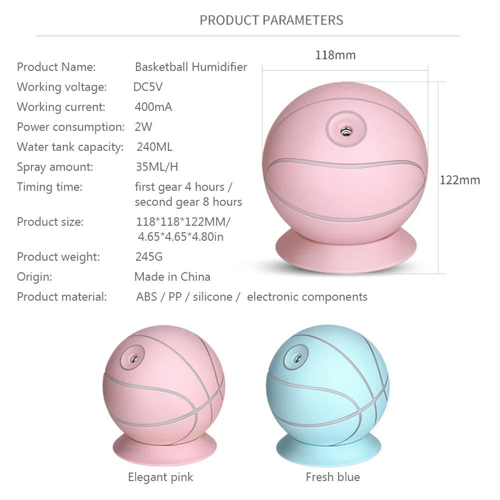 360 градусов Баскетбол увлажнитель ночник Usb красота паровой инструмент для лица счетчик воды офис увлажнение