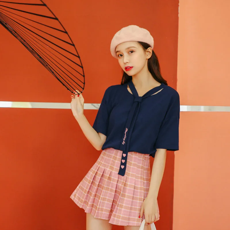 Harajuku стиль Лолита розовая клетчатая мини-юбка женская летняя Harajuku Kawaii Ulzzang короткие юбки корейская модная одежда KA81