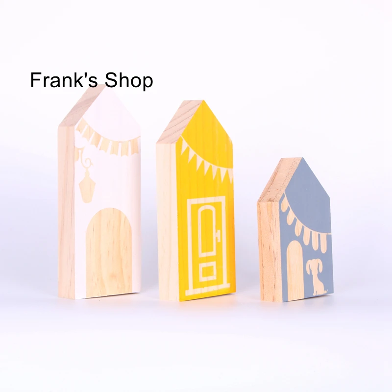 

C Nordic Style 3PCS/SET Kids Natural Wood house Building Blocks Craft room decor Early Learning Educational Toys Baby Room Decor