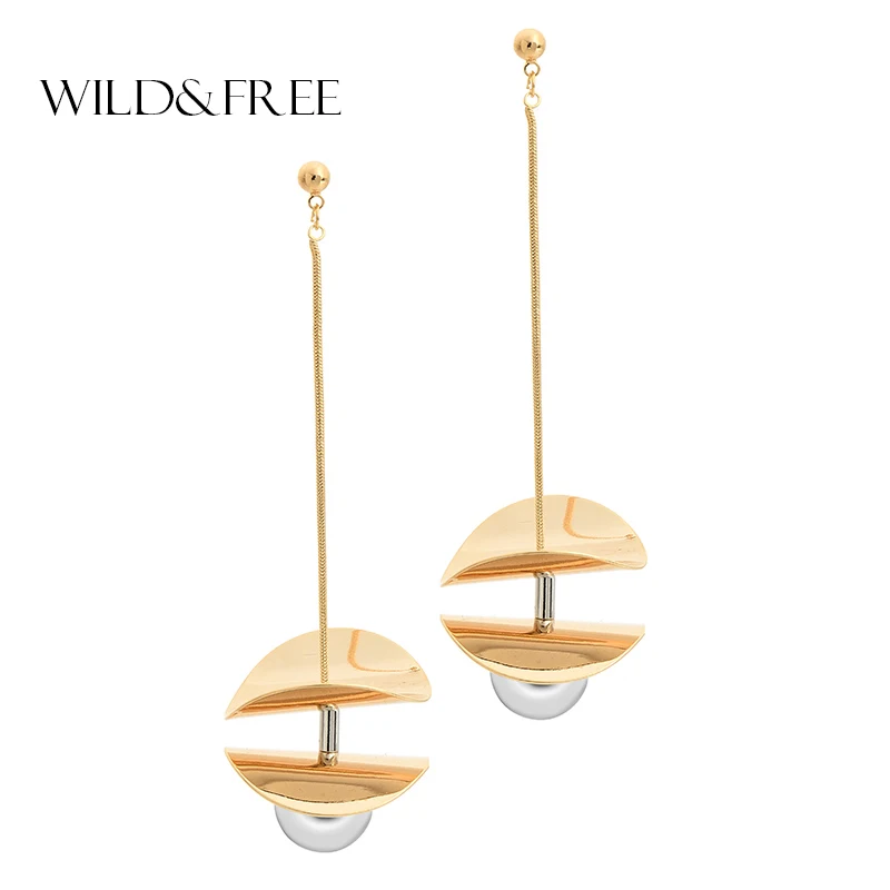 Wild&ampFree Luxury Jewelry Curved Discs Irregular Drop Earrings Gold Silver Color CCB Bead Earring For Women Anniversary Gift | Украшения