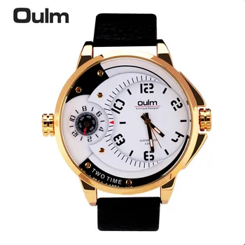 

Oulm Male Casual Leather Strap Military Wristwatch Clock Mens Watch Top Brand Quartz-watch relogio masculino