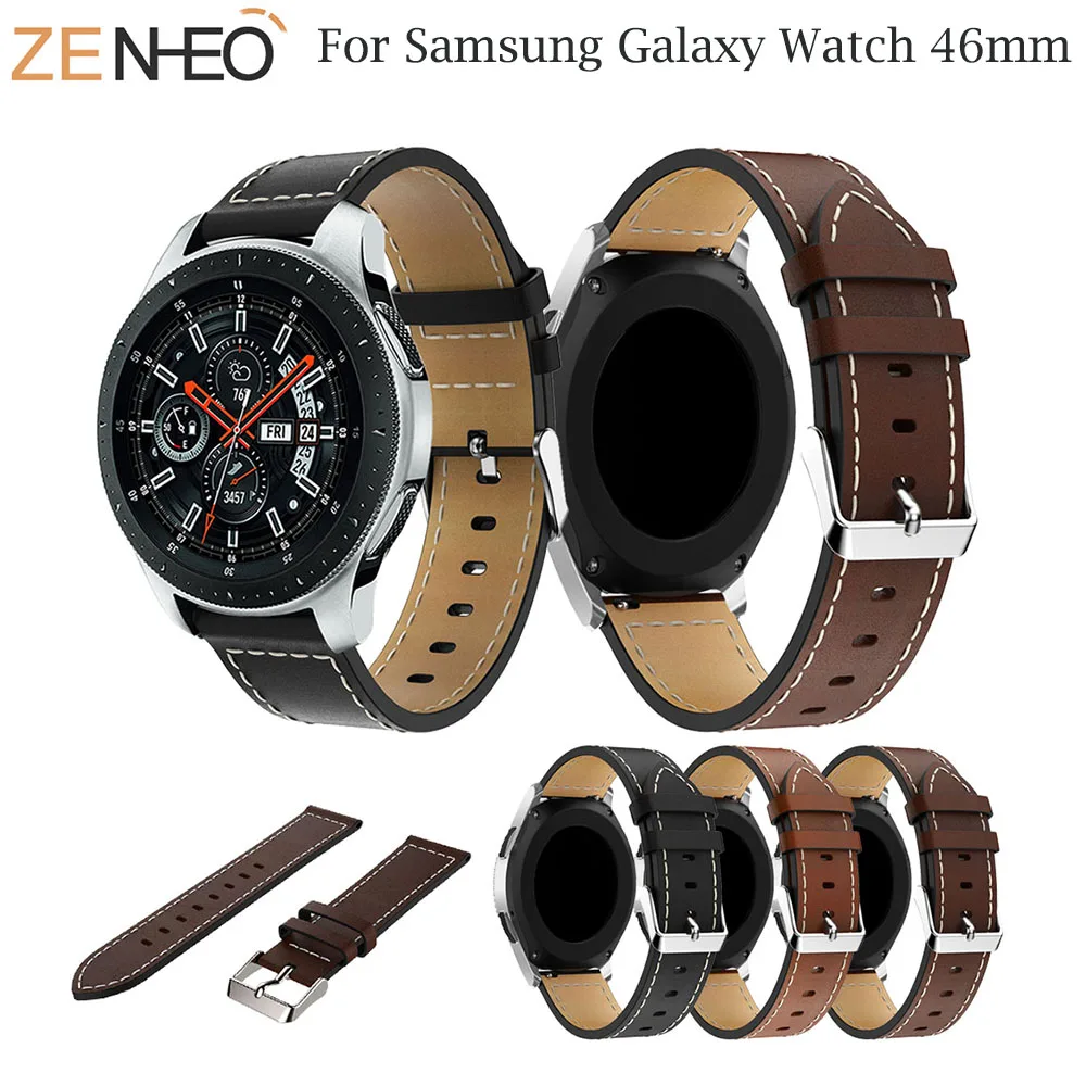 Ремешок сменный кожаный для Samsung Galaxy Watch 46 мм классический браслет умных часов 22