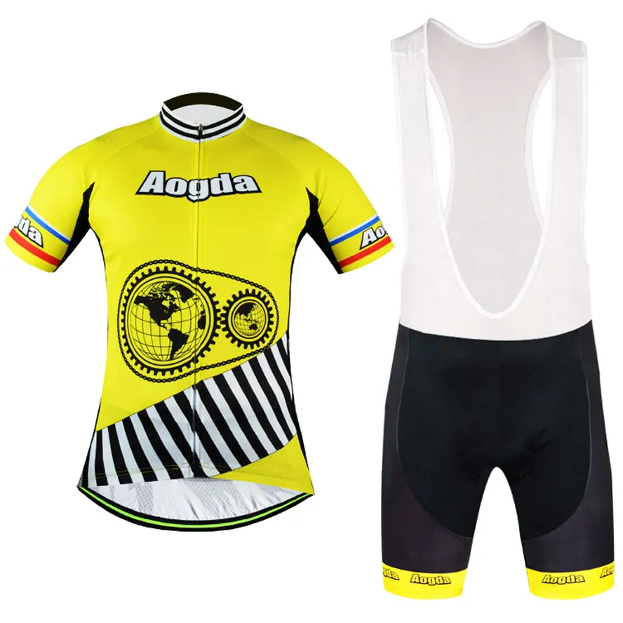 2017 Reflective Aogda Yellow Gear Men's Cycling Kit Bike Shirt Top and