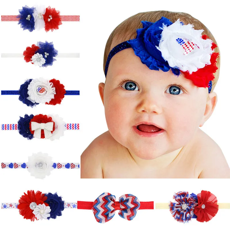 

Baby Infants Independence Day Headband Flower Bowknot Chiffon Band Hair Decor