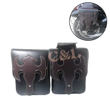 

Black Motorcycle Saddle Bags Faux Leather Side Tool Bag Luggage Bags for Harley