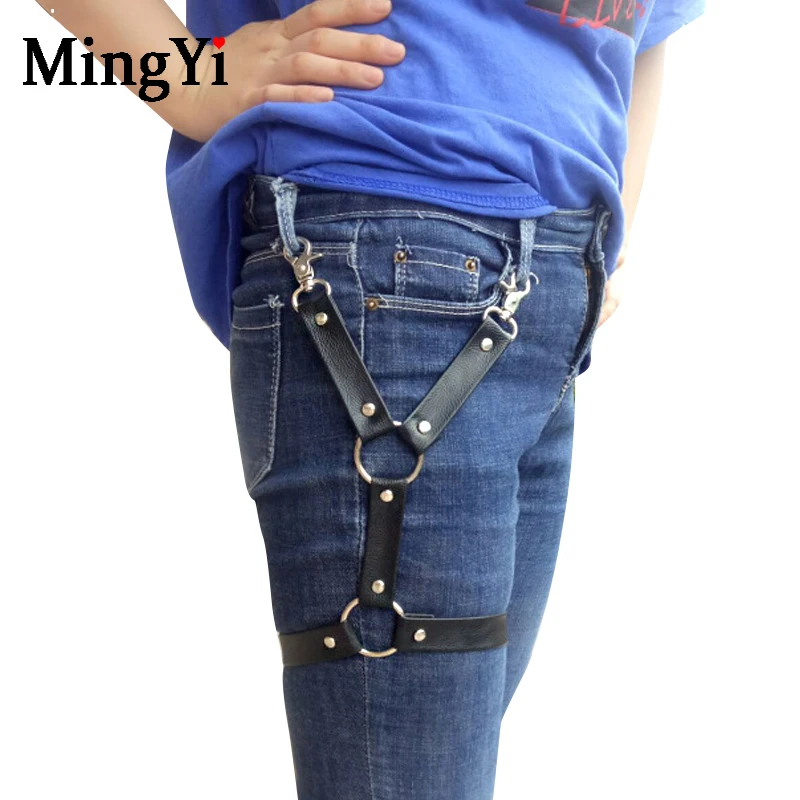

Leather Harness Suspenders O -Ring Leg Ring Personality Punk Sexy Thigh Bondage Belt Women Goth Leg Strap Garter Club Party Wear