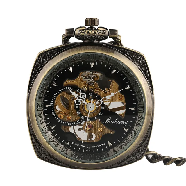Vintage Bronze Square Men Pocket Watch Delicate Carved Case Retro Steampunk Fob Vintage Bronze Square Men Pocket Watch Delicate Carved Case Retro Steampunk Fob