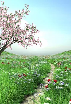 

Vinyl Spring flowers tree Backdrop Photography Outdoor Scenery Kids Party Themed Photo Background