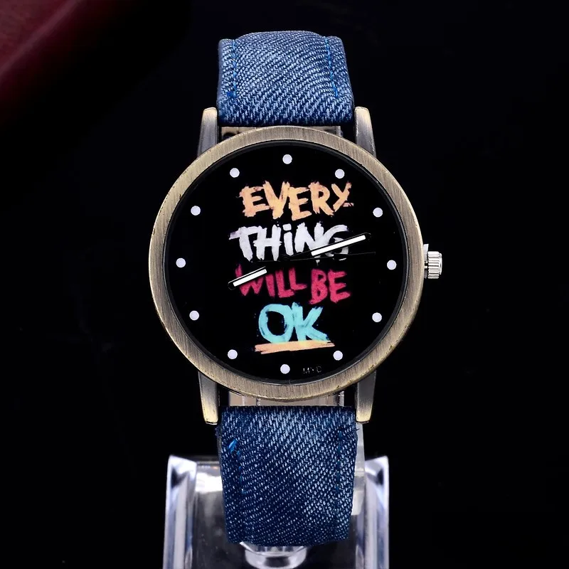 

Hot Sales Popular Women's Letter Denim style Analog Quartz Dress WristWatch Men's Unique surface design Denim watch Lover's gift
