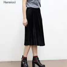 Женская черная плиссированная юбка миди из искусственной кожи в винтажном стиле, однотонная блестящая юбка для женщин, эластичная юбка в стиле стимпанк