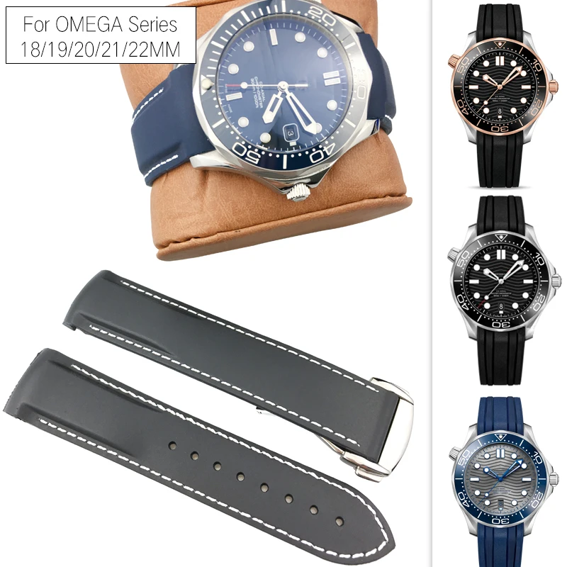 

Curved End 18mm 20mm 22mm Rubber Silicone Watch Bands for Omega Watch Seamaster Ocean 232 007 Folding Buckle Sports Watchband