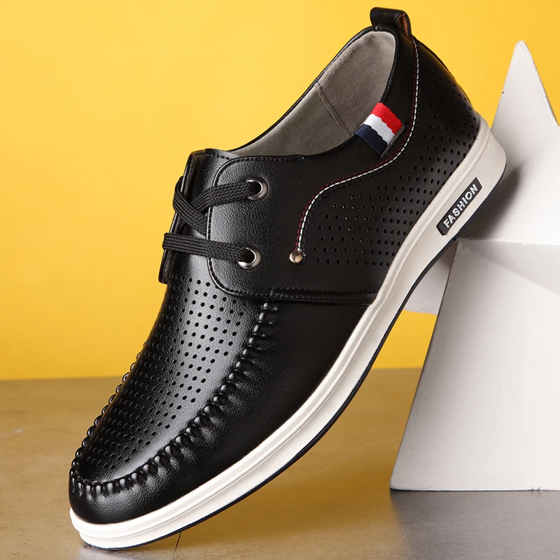 2019 New Men's Summer Loafers Shoes Leather Soft Man Casual Lacing Cutout Shoes Black Man Loafers 2019 New Men's Summer Loafers Shoes Leather Soft Man Casual Lacing Cutout Shoes Black Man Loafers