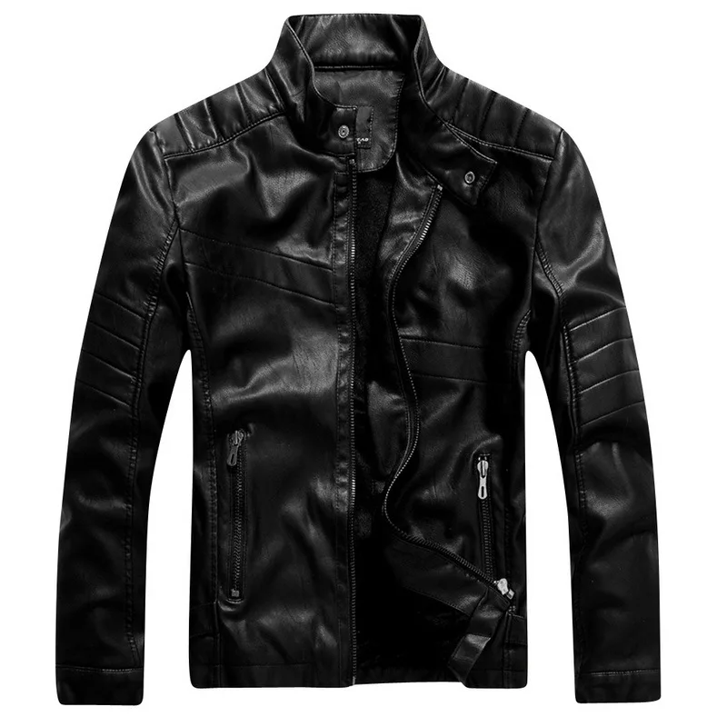 Мужская куртка из искусственной кожи, зимние модные пальто, размер M-2XL, новинка, мотоциклетная кожаная мужская весенняя куртка, приталенная черная/кофейная - Цвет: Black