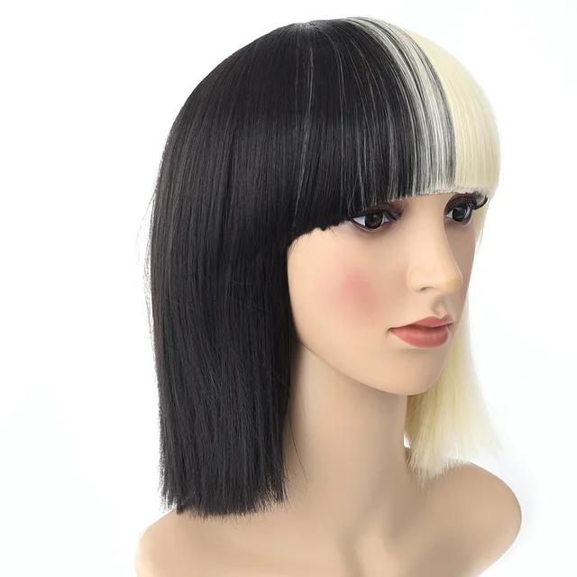Hihg Quality Sia Wig Half Black Half Blonde Bob Heat Resistant