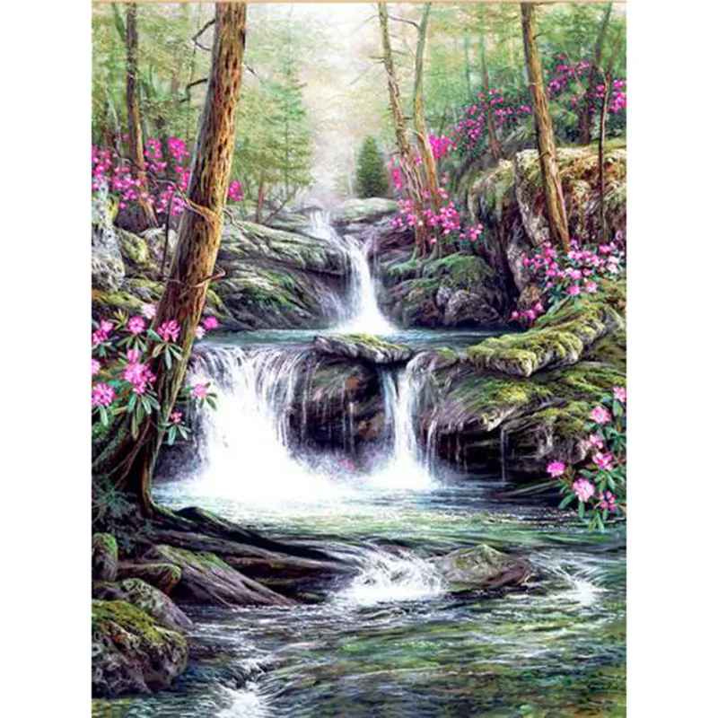 Full Mountain stream Diamond Painting Cross Stitch Landscape 5D Needlework Embroidery Rhinestone Home Decoration Crafts DIY Gift | Дом и сад