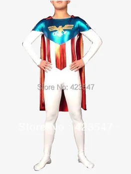 

White Blue Red Hawk Emblem Halloween Party Cosplay Superhero Costume