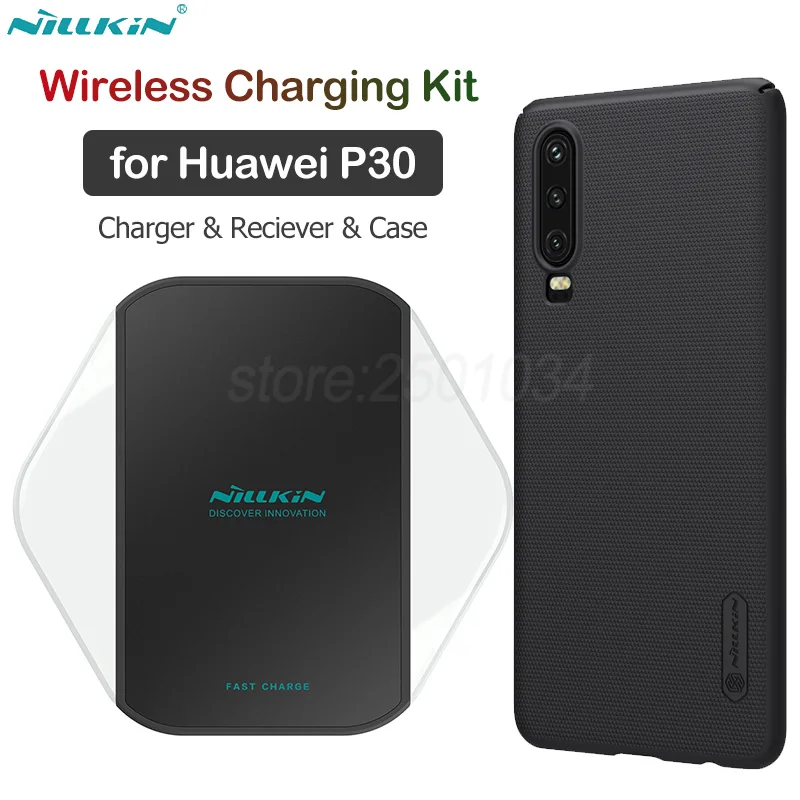

Nillkin Qi Wireless Charging for Huawei P30 Kit Wireless Charger+USB C Type C Charging Receiver+ Frosted PC Case for Huawei P30