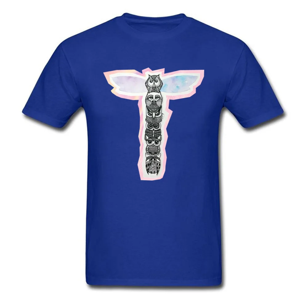 Owl Totem Plain Short Sleeve Leisure Tshirts 100% Cotton Crewneck Male Tops T Shirt Design T Shirt Summer Drop Shipping Owl Totem blue
