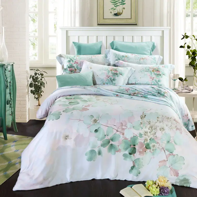 Pure soft Summer and Spring 4PCS bedding sets Tencel fabric king queen