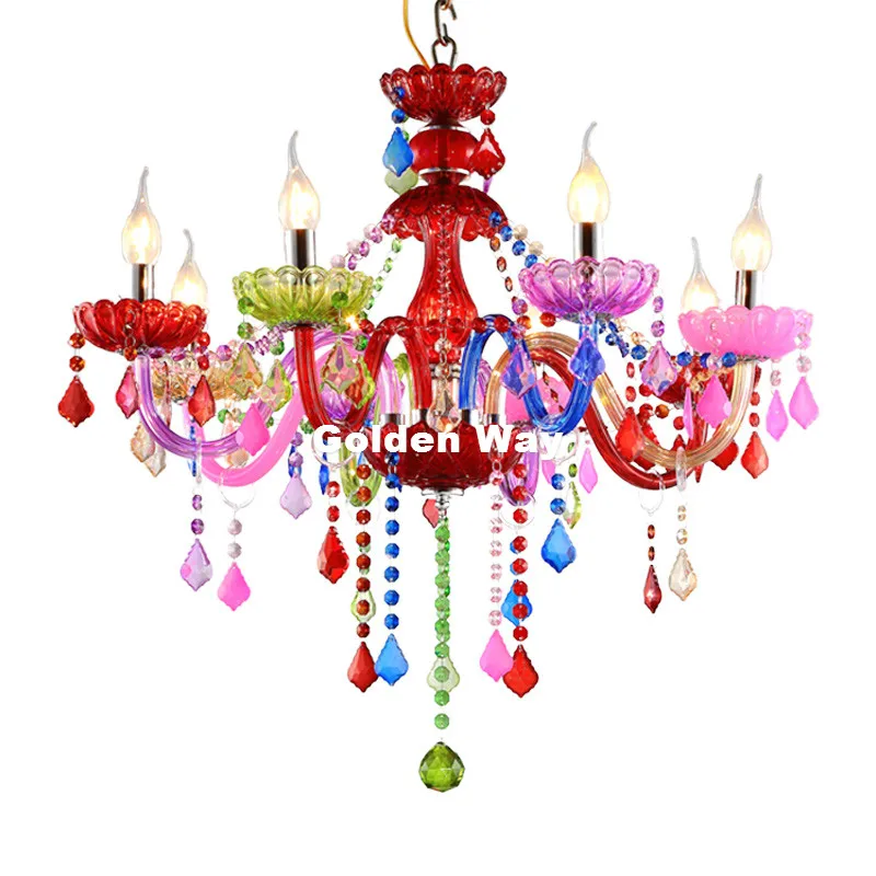 Европейская люстра в стиле арт-деко разных цветов/розового/Красного/синего цвета, для гостиной, E14, лампы в форме свечи, роскошное стеклянное Хрустальное освещение