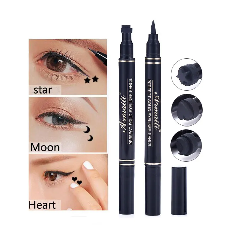 

Eye Makeup Black Eyeliner Pencil with Moon Heart Star Stamp Waterproof Eye Liner Pen Make up Cosmetics Liquid Eyelid Tool Stick