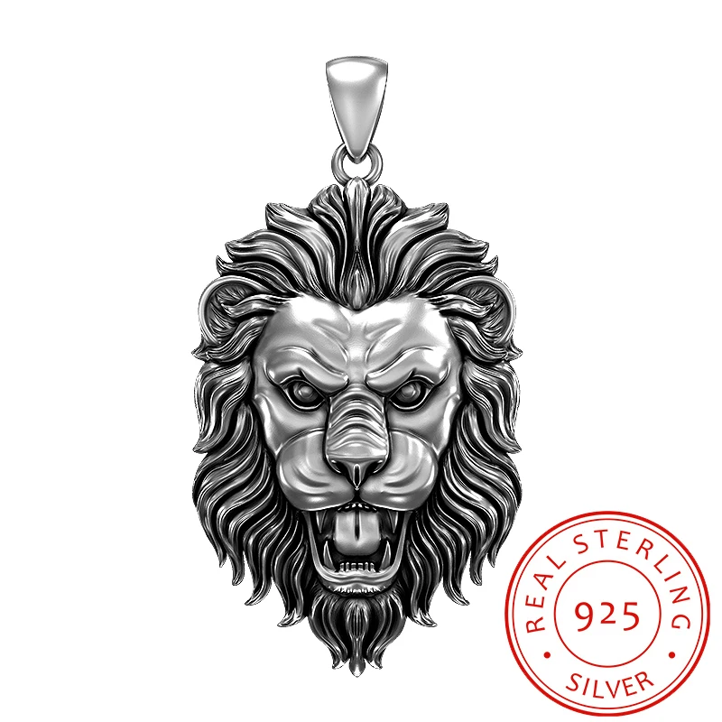 

sterling 925 silver jewelry Lion Necklace Pendant European and American style retro platinum Free shipping Domineering Pendant