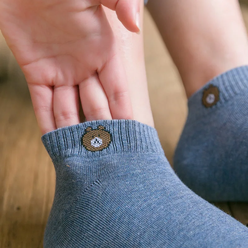 Японские Женские носки, новые дышащие хлопковые носки с низким вырезом и рисунком медведя