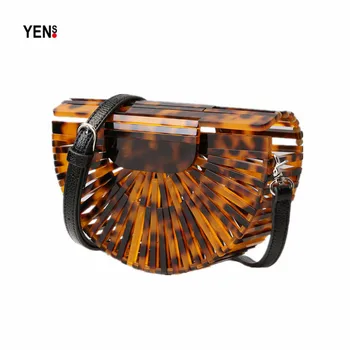 

Acrylic Basket Bags for Women 2018 Designer Half Moon Hollow Out Crossbody Bag Luxury Clutch Bag Lady Woven Summer Beach Handbag