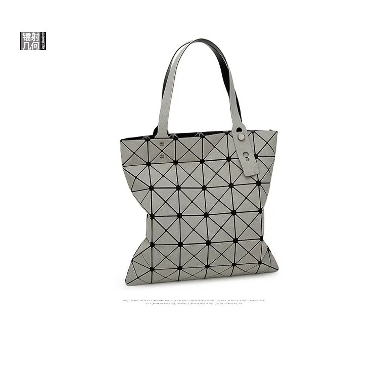 Deformable Women Handbag Geometry Quilted Plaid Mosaic Sequins Mirror Shoulder Tote Bag BaoBao Lattice Laser Foldable PU Bag (21)
