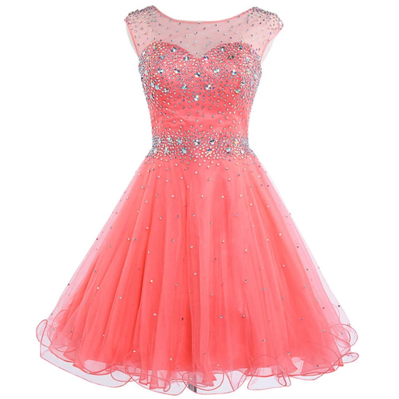 

Doragrace vestidos de festa New Fashion Backless Short Tulle Crystal Beaded Cocktail Party Dresses