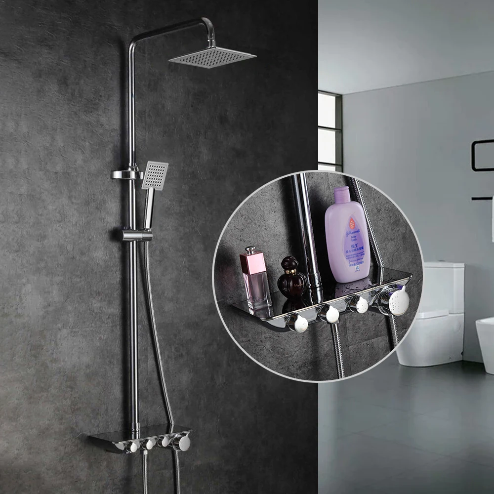 

Modern Simple Bathroom Rainfall Thermostatic Shower Faucet Set Chrome Mixer Taps With Hand Shower Square Head Shower Set 88321