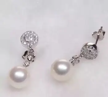 

free shipping luxury Noble jewelry Genuine pair AAA++ 10-11mm south sea white pearl earring