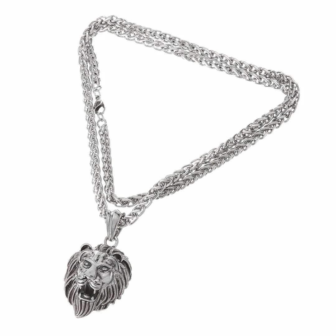 Men's Stainless Steel Luminous Glowing In The Dark Lion Head Pendant Necklace
