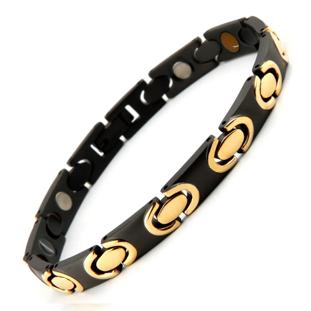 

2019 Fashion Men's Gold/Black Plated Bracelet Magnetic Health Jewelry Bracelets Magnet Bio Energy Bracelet Bangles Free Ship
