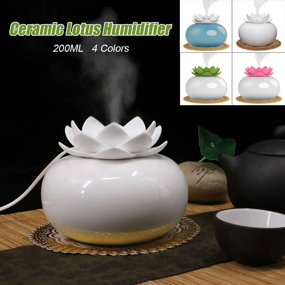 200ML Lotus Ceramic Ultrasonic Aroma Humidifier Air Diffuser Simplicity