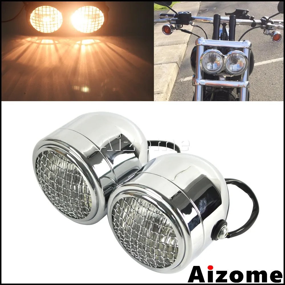 

Chrome Motorcycle Dual Twin Headlight Grille Headlamp Dominator For Harley Honda Suzuki Yamaha Triumph Scrambler Chopper Custom