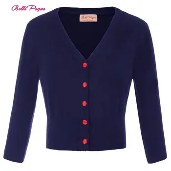 

Belle Poque Fashion Women's 3/4 Sleeve V-Neck Contrast Button 2020 New Style Knitwear Knitting Coat Cardigan Navy Blue